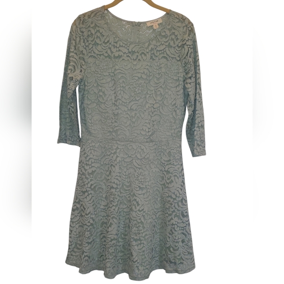 Sandy & Sid Floral Lace A line Scoop Neck 3/4 sleeve Dress, Size Medium - Picture 2 of 7